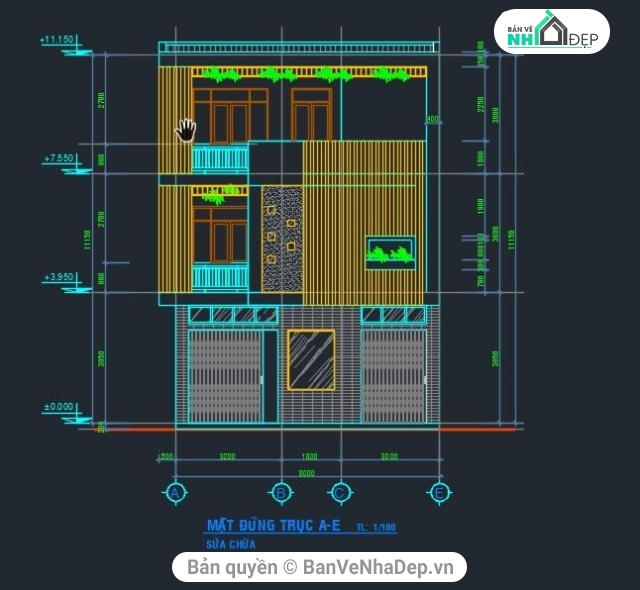 nhà phố 3 tầng,bản vẽ 3 tầng,bản vẽ cad nhà phố,nhà phố 3 tầng 5.15x8m,Bản vẽ nhà phố 3 tầng,file cad 3 tầng,Nhà phố 3 tầng